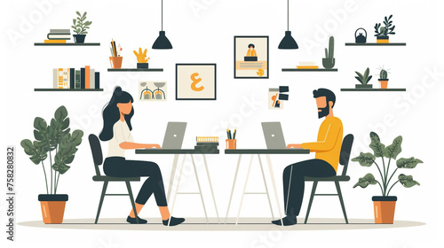 Happy couple doing business together working at small office.