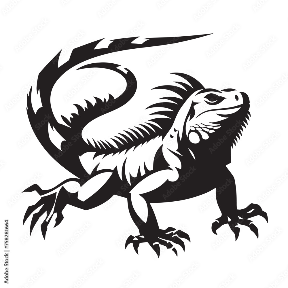 Iguana Outlines, Iguana Silhouettes- black and white illustration, Majestic Iguana Silhouettes Iguana Outlines, Iguana Silhouettes- black and white illustration, Majestic Iguana Silhouettes