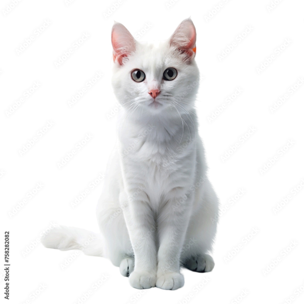 White cat looking isolated on Transparent background.