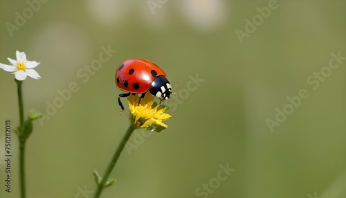 A Ladybug Exploring A Patch Of Wildflowers