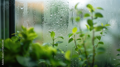 There are plants behind frosted glass