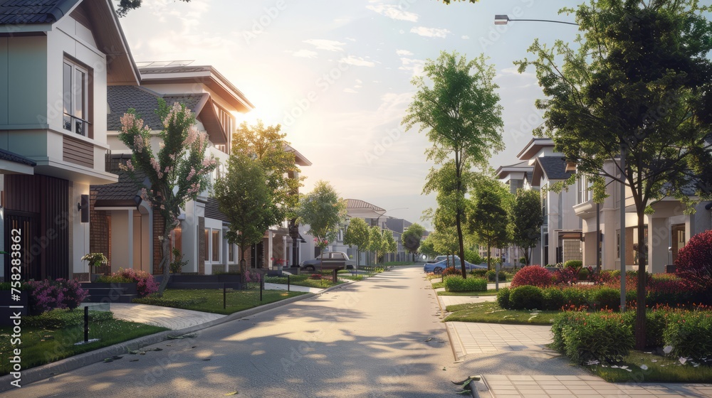 Sunny street of a small town. Sunny street of a small town.