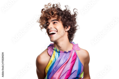 Portrait shot of Young joyful Gay man with colorful lgbt dress isolated on transparent background  Gay transgender smile and posing with trendy lifestyle.