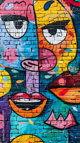 Colorful Urban Street Art on Brick Wall