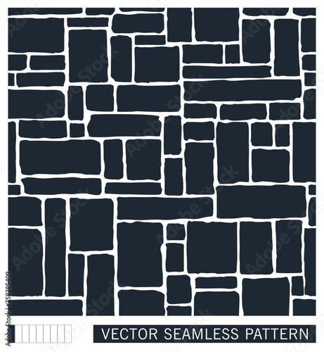 Stone wall made of large cobblestones. Simple silhouette. Seamless pattern. Vector graphics