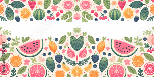 Seamless pattern with fruits and berries, summer fruit pattern background, Vector illustration, generative ai