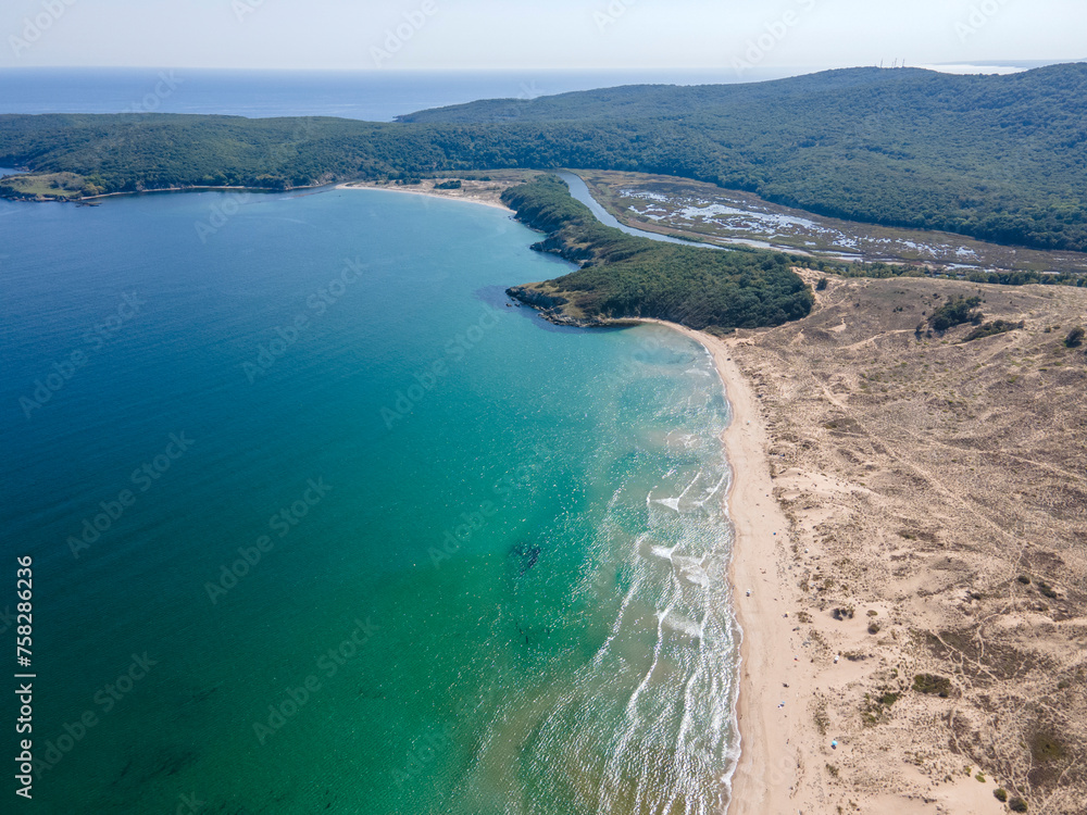 Aerial view of back sea coast near Arkutino beach, Bulgaria