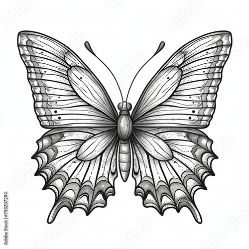 Vector outline illustration of a black and white butterfly  coloring book for children