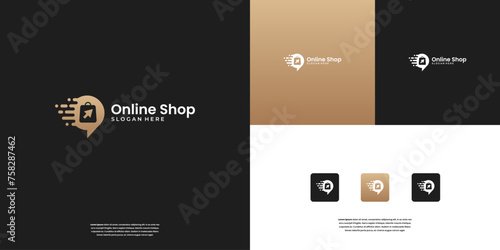 Online shop logo design inspiration. Symbol for shopping, cart, shop, social media and etc.