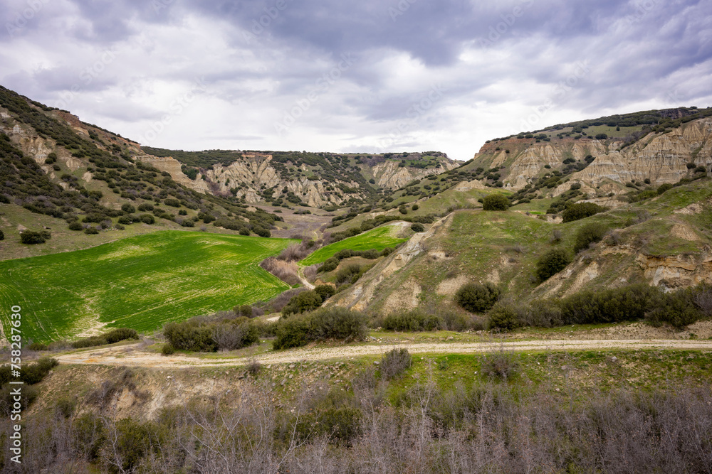 Fototapeta premium Kula Fairy Chimneys, Kula Geopark at location Manisa, Turkey. Kula Volcanic Geopark, also known as Kuladoccia (Kuladokya).