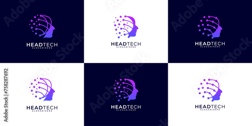 Set of smart people logo. Artificial intelligence logo design template.