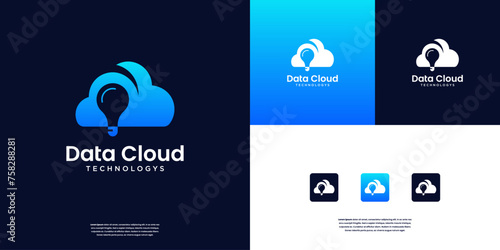 Cloud with smart technology innovation logo design inspiration.