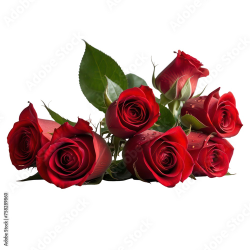 Dark red rose with green leaves isolated on transparent background