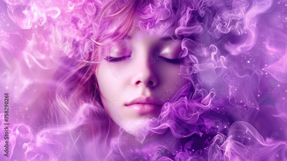 Female fantasy or dream in pink-purple shades. AI generative. Female fantasy or dream in pink-purple shades. AI generative.