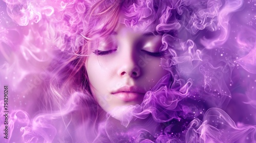 Female fantasy or dream in pink-purple shades. AI generative.