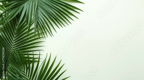 Palm branches on a white background. Suitable for board, postcards. home plants on a blank background, for advertising and for text, green plant branches leaves on a gray background © Dm