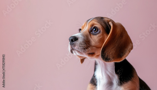 Portrait of a Beagle Puppy on a Pink Background, Dogs Products Advertising, Closeup