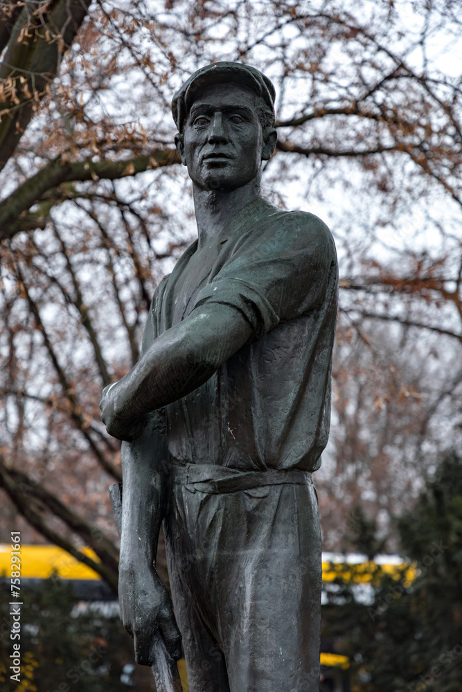 Broze statue of the Proletarian Hero on Alexanderplatz, Berlin, Germany