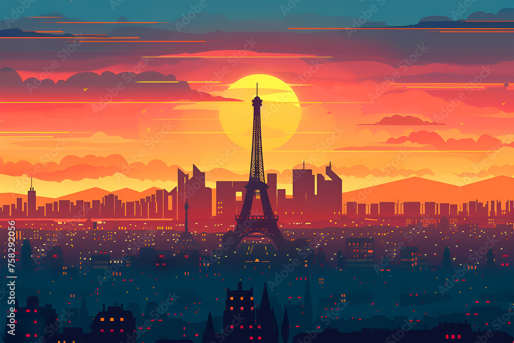 A vector skyline illustration of Paris, France city skyline - obrazy, fototapety, plakaty 