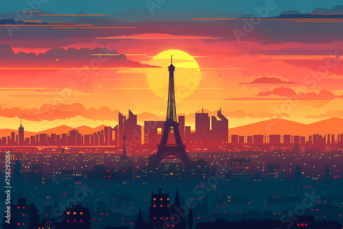 A vector skyline illustration of Paris, France city skyline