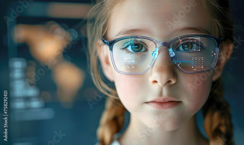 A face of a girl wearing smart glasses photo