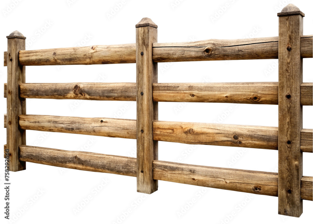 Realistic Detailed 3d Render of Wooden fence. isolated on transparent background.