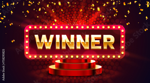 Winner frame label, award billboard, night Vegas. Vector illustration