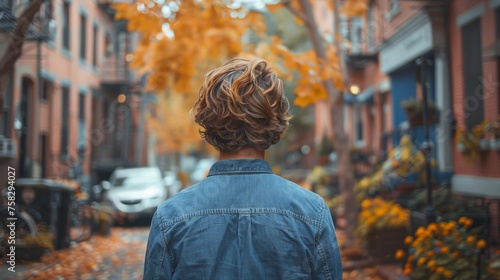 Man Walking Down Street Beside Tall Buildings