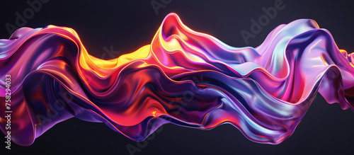 This image features a dynamic abstract wave with a fluid mix of bright colors against a dark backdrop, showcasing a play of light and shadows
