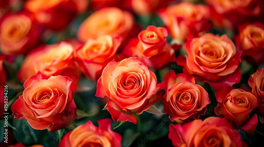 Dense Cluster Of Radiant Roses In Various Shades Of Orange And Red With Swirling Petals Dense Cluster Of Radiant Roses In Various Shades Of Orange And Red With Swirling Petals