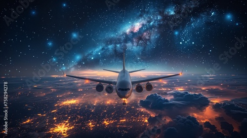 Large Jetliner Flying Through Cloudy Blue Sky