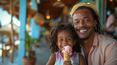 Man and Little Girl Eating Ice Cream