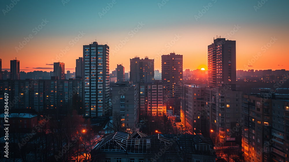 Sunset over City Skyline