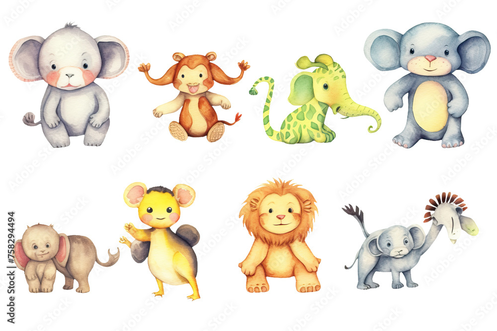 animals background children set leopard tropical elephant textiles turtle set monkey cute postcards children s tropical s watercolor white animals holidays