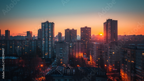 Sunset over City Skyline