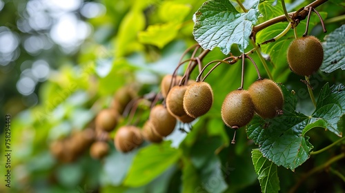 An Image Showcasing a Kiwi Vine Laden with Ripe Fruit  Nature s Abundance Hanging in Green Cascades.