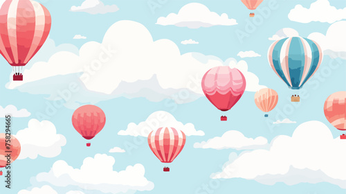 A vibrant pattern of hot air balloons and airplanes