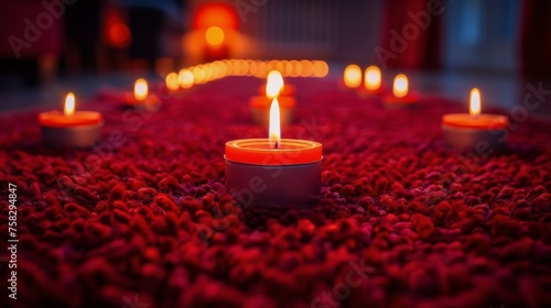 Group of Lit Candles on Red Carpet