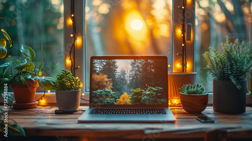 Laptop Computer on Wooden Table