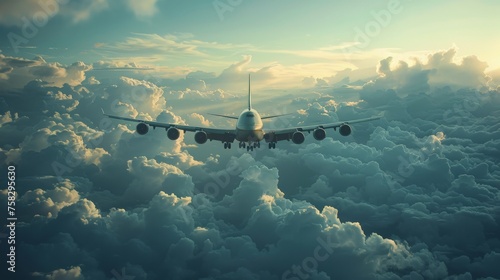 Airplane Flying High Above the Clouds