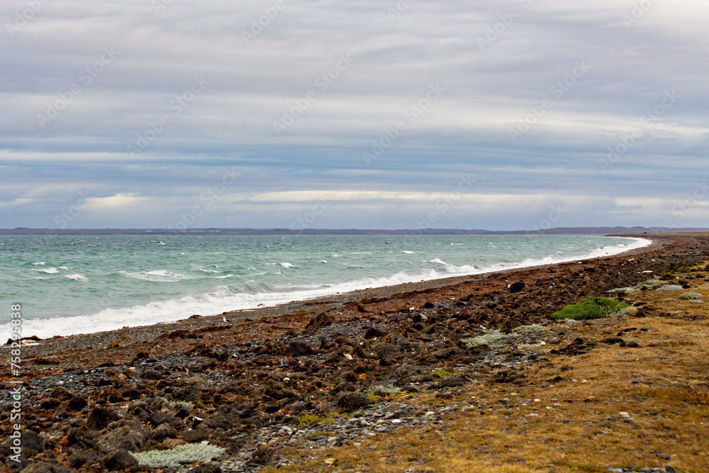 Tierra del Fuego landscape, ocean coast at northern Argentina