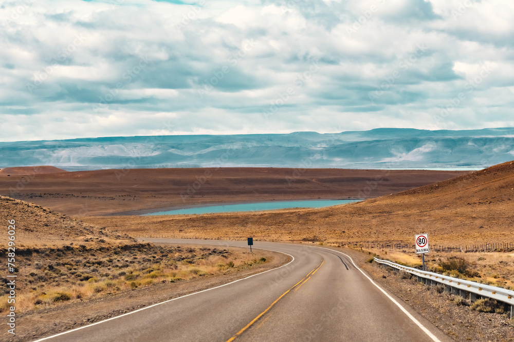 Picturesque road with lake view in Santa Cruz province of Argentina Picturesque road with lake view in Santa Cruz province of Argentina