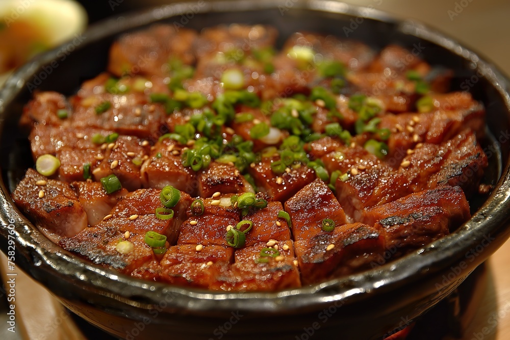 A close-up view of a bowl filled with a variety of yakiniku assorted meats.