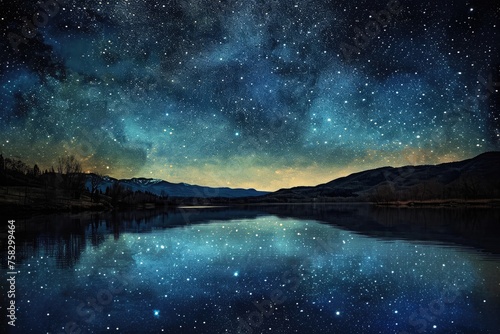 The night sky is beautifully reflected in the still waters, creating a mesmerizing and serene view, Sky full of stars over a tranquil lake, AI Generated