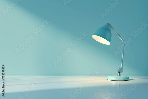 Modern table lamp with light on blue background