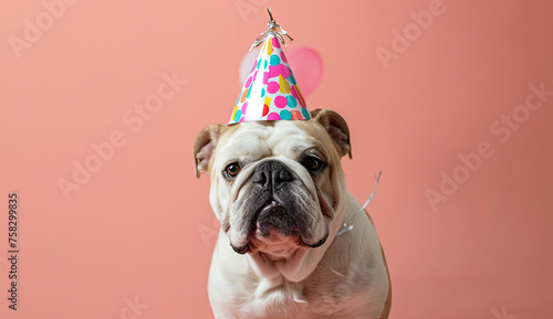 Funny French Bulldog Wearing a Hat, Pink Background, Studio Photo, Closeup