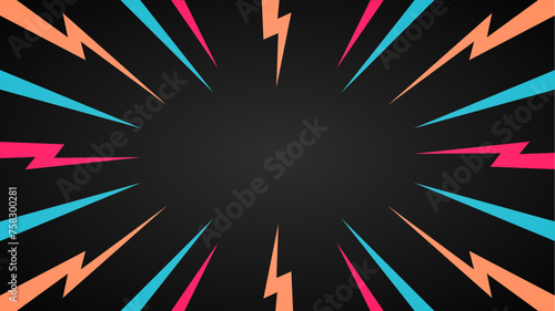 Black background with colorful lighting and lines in a circle.