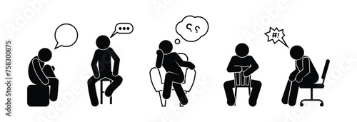 man sitting, stick figure man, dialogue illustration