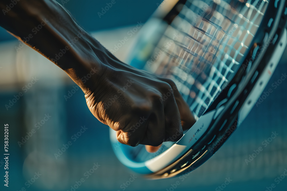 a tennis player's hands serving and returning the ball with power and accuracy on the court - obrazy, fototapety, plakaty 