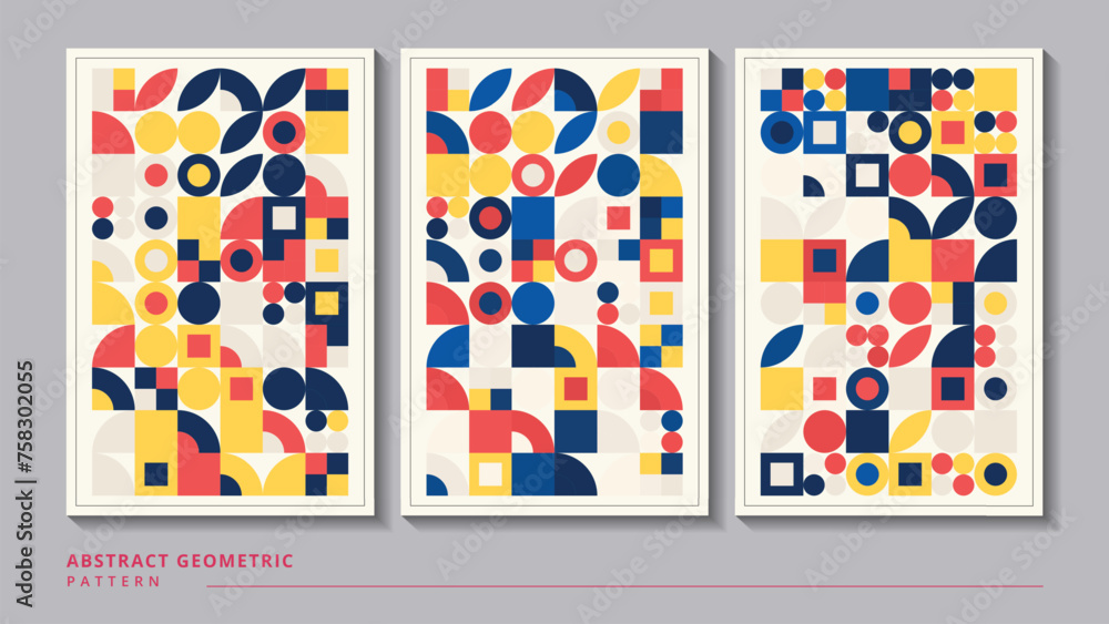 Naklejka premium Set of bauhaus elements seamless abstract geometric shapes pattern vector background